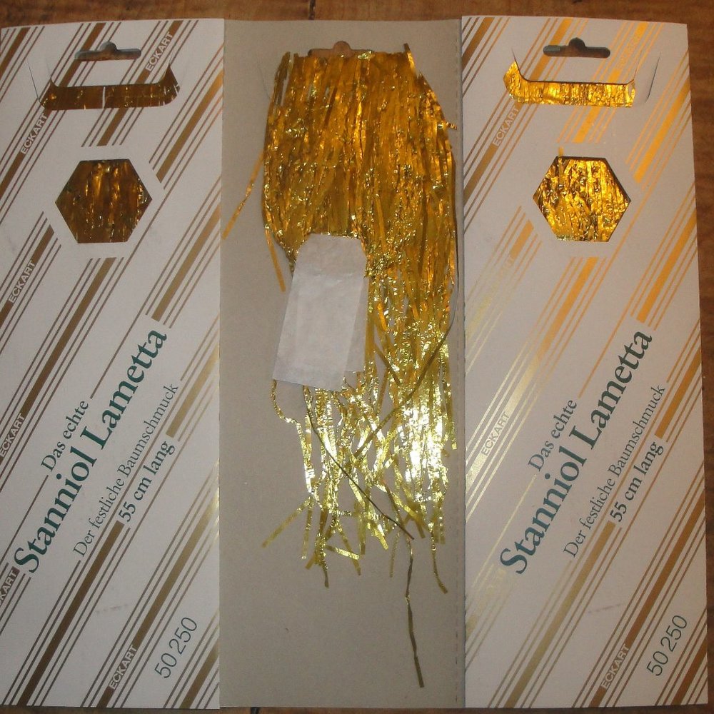TWO Packs GOLD Real LEAD German Christmas Tree Tinsel Foil Icicles Stanniol OLD!